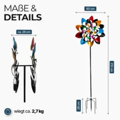 Windrad Garten Kaleido, buntes Metall Windspiel mit Erdspieß