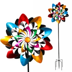 Windrad Garten Kaleido, buntes Metall Windspiel mit Erdspieß