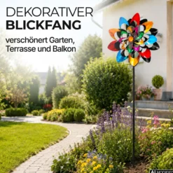 Windrad Garten Kaleido, buntes Metall Windspiel mit Erdspieß