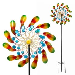 Windrad Garten Peacock aus Metall, buntes Windspiel, 212 cm hoch