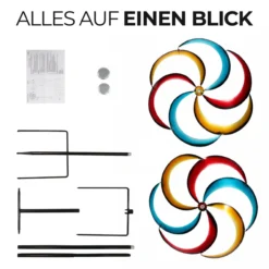 Windrad Garten Rainbow aus Metall, 213 cm, mit 4-er Erdspieß