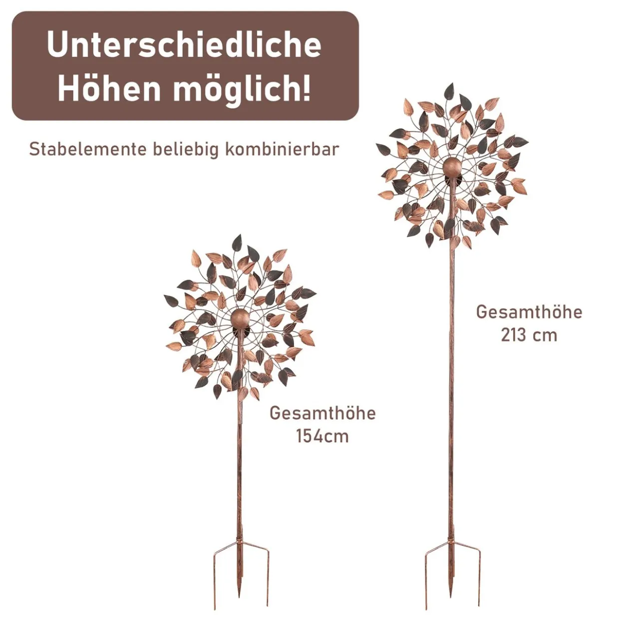 Windrad in bronze, Gartendeko, 213 cm hoch
