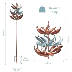 Windrad in Kupfer, Gartendeko, 221 cm hoch