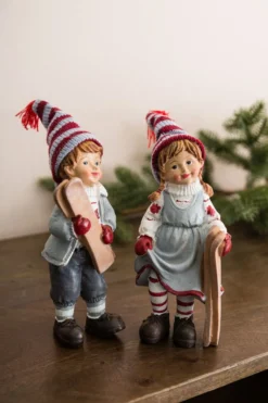 Winterkinder mit Skiern, 2er Set