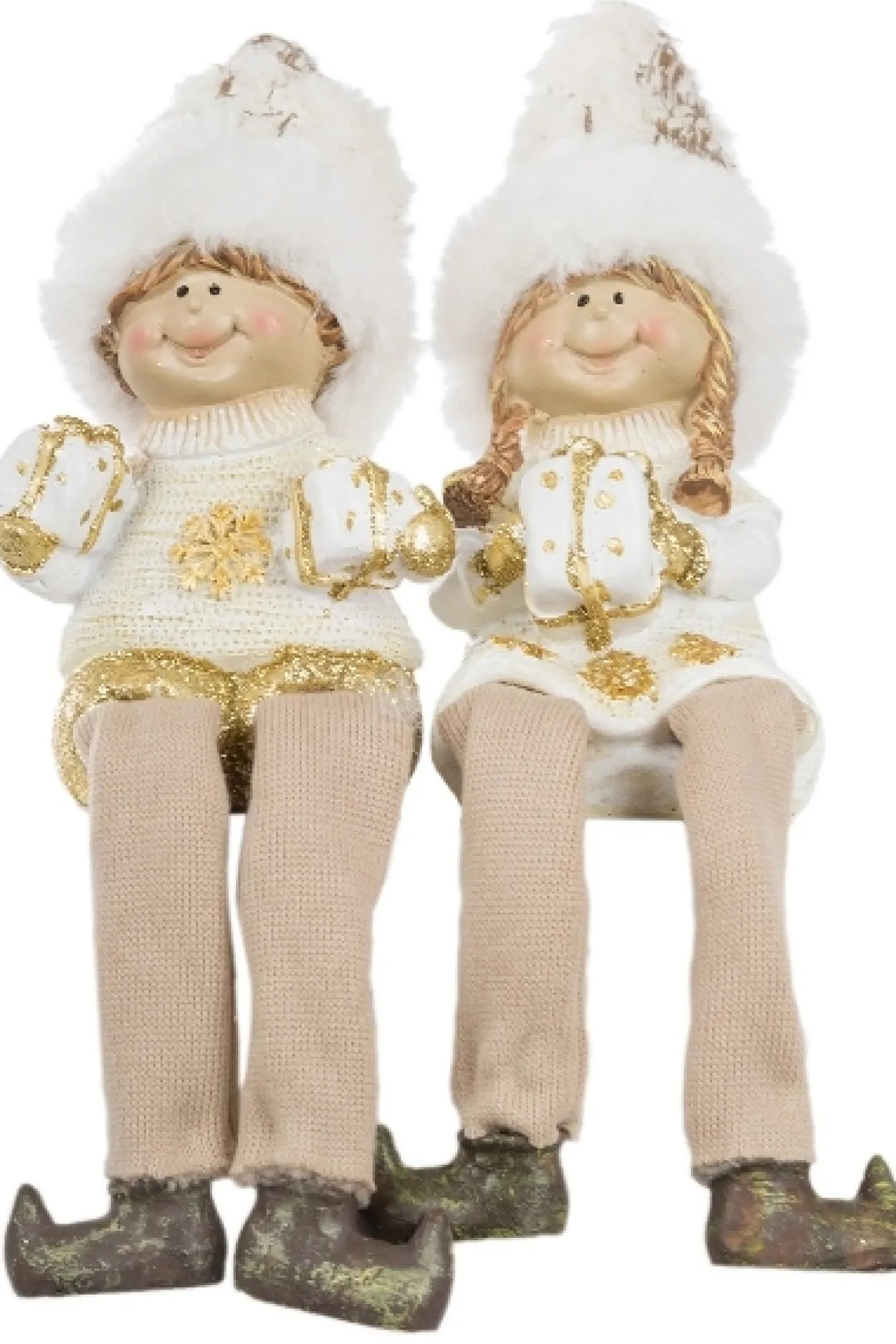 Winterkinder mit Wollmütze, Kantensitzer, 2er Set