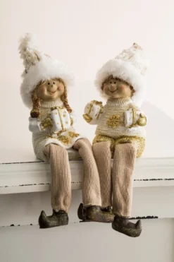 Winterkinder mit Wollmütze, Kantensitzer, 2er Set