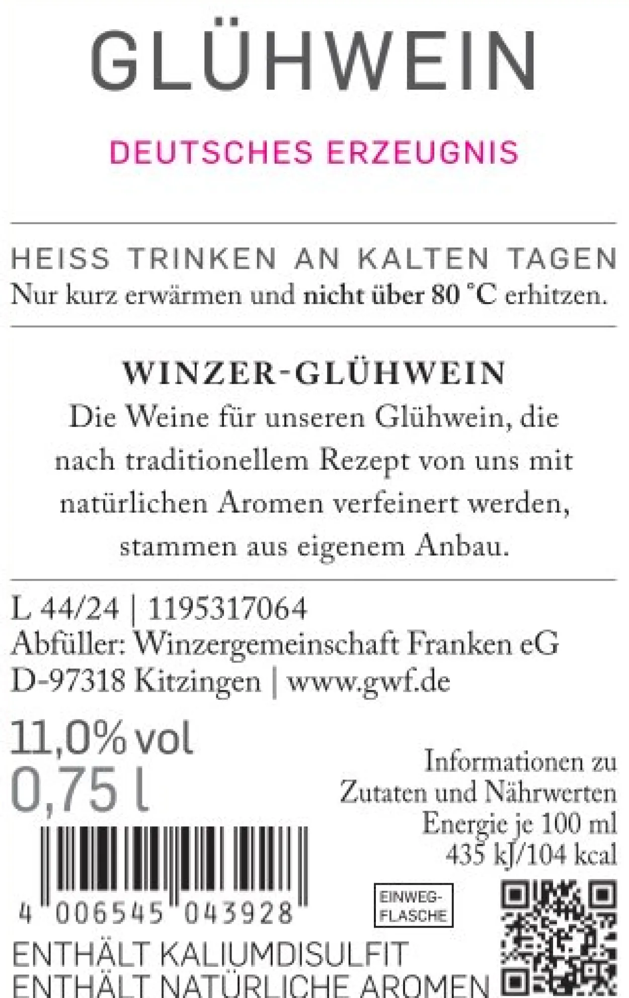 Winzerglühwein aus Rotwein 0,75l