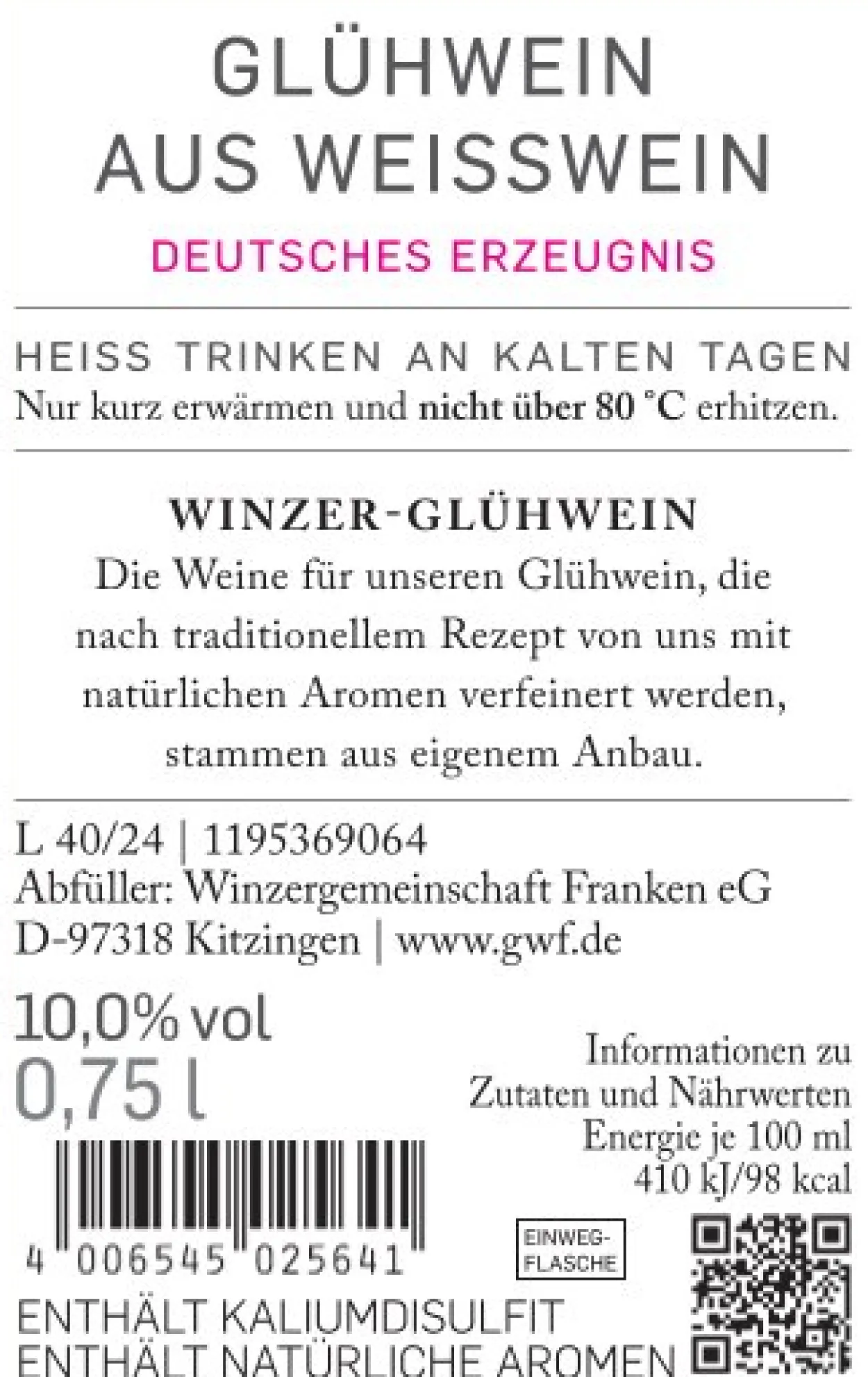 Winzerglühwein aus Weißwein 0,75l