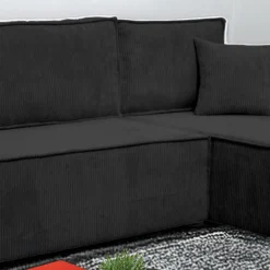 Wohnlandschaft Ecksofa Schwarz COMO Cord mit Bett Sofa Schlafsofa Otto-mane rechts links universell