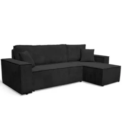 Wohnlandschaft Ecksofa Schwarz COMO Cord mit Bett Sofa Schlafsofa Otto-mane rechts links universell