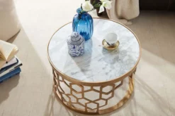 WOHNLING Couchtisch Echter Marmor Sofatisch Ø 60 cm Tisch Wohnzimmertisch Rund