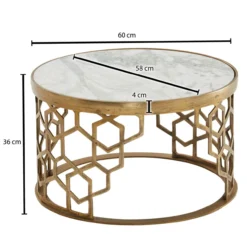WOHNLING Couchtisch Echter Marmor Sofatisch Ø 60 cm Tisch Wohnzimmertisch Rund