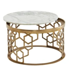 WOHNLING Couchtisch Echter Marmor Sofatisch Ø 60 cm Tisch Wohnzimmertisch Rund