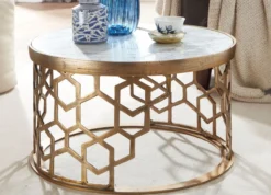 WOHNLING Couchtisch Echter Marmor Sofatisch Ø 60 cm Tisch Wohnzimmertisch Rund