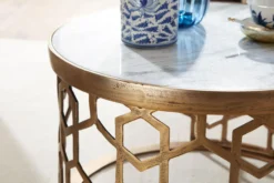 WOHNLING Couchtisch Echter Marmor Sofatisch Ø 60 cm Tisch Wohnzimmertisch Rund