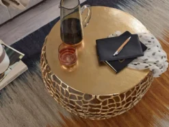 WOHNLING Couchtisch Metall Gold Sofatisch Ø 66 cm Tisch Wohnzimmertisch Rund