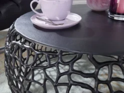 WOHNLING Couchtisch Metall Schwarz Sofatisch Ø 66 cm Tisch Wohnzimmertisch Rund