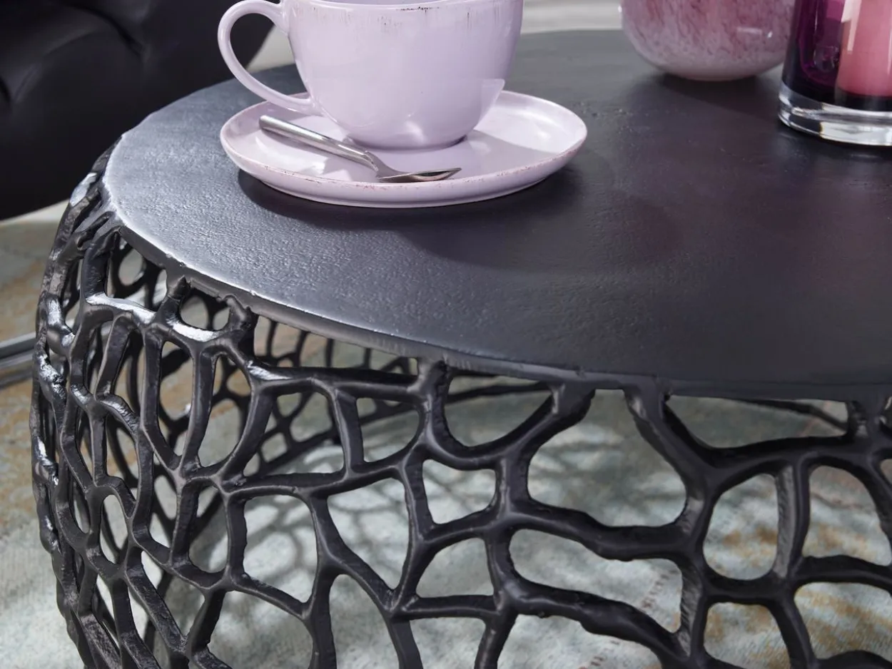 WOHNLING Couchtisch Metall Schwarz Sofatisch Ø 66 cm Tisch Wohnzimmertisch Rund