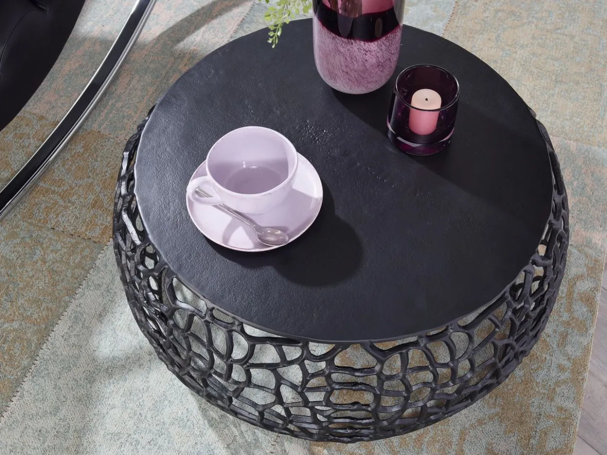 WOHNLING Couchtisch Metall Schwarz Sofatisch Ø 66 cm Tisch Wohnzimmertisch Rund