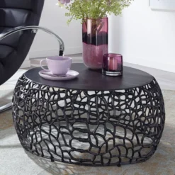 WOHNLING Couchtisch Metall Schwarz Sofatisch Ø 66 cm Tisch Wohnzimmertisch Rund