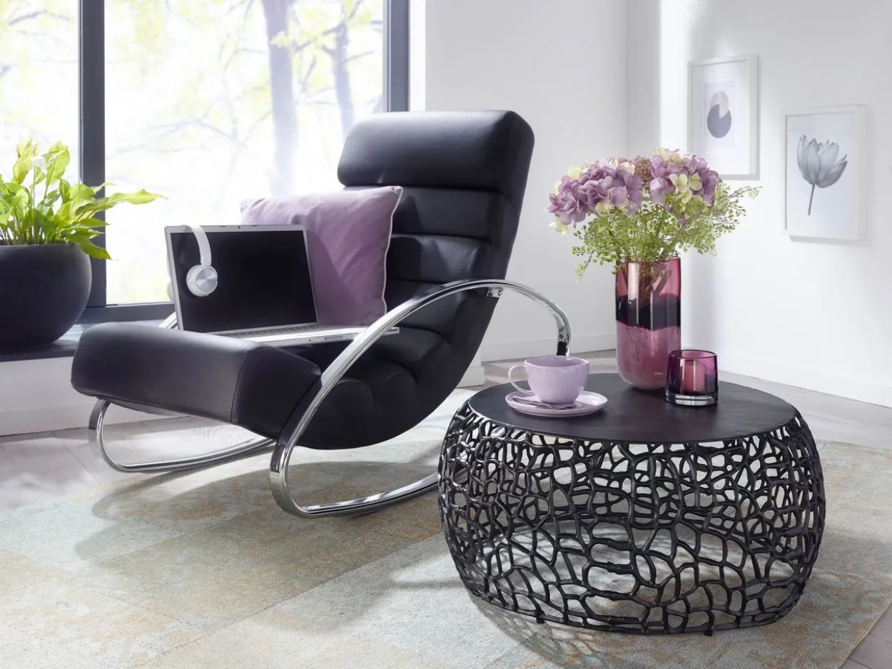 WOHNLING Couchtisch Metall Schwarz Sofatisch Ø 66 cm Tisch Wohnzimmertisch Rund