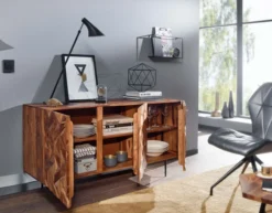 WOHNLING Sideboard 144x72x47 cm Holz Massiv Kommode Anrichte Modern Standschrank
