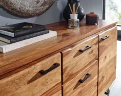 WOHNLING Sideboard 145x82x45 cm Holz Massiv Kommode Anrichte Modern Schubladen