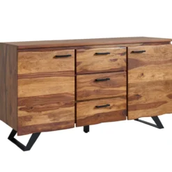 WOHNLING Sideboard 145x82x45 cm Holz Massiv Kommode Anrichte Modern Schubladen