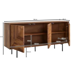 WOHNLING Sideboard 148x72x40 cm Holz Massiv Kommode Anrichte Modern Standschrank