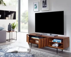 WOHNLING TV Schrank 123x42x35 cm Lowboard Holz Fernsehkommode Fernsehschrank