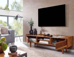 WOHNLING TV Schrank 145x43x35 cm Lowboard Holz Fernsehkommode Fernsehschrank
