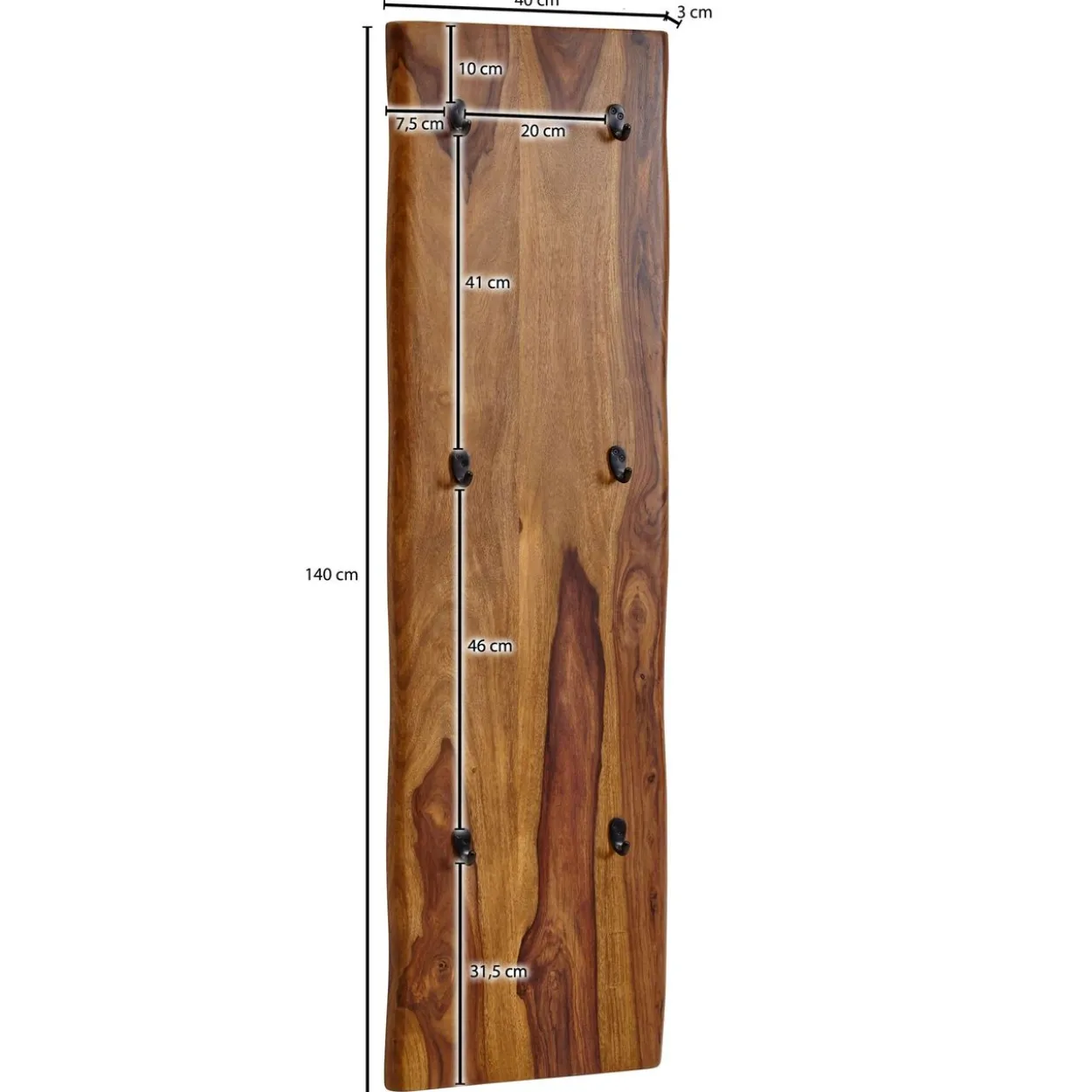 WOHNLING Wandgarderobe Holz Metall 140 cm Garderobe Flur Hakenleiste Massivholz