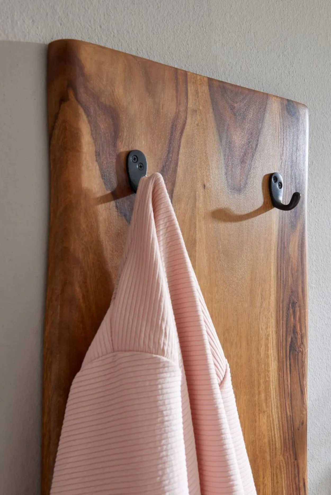 WOHNLING Wandgarderobe Holz Metall 140 cm Garderobe Flur Hakenleiste Massivholz