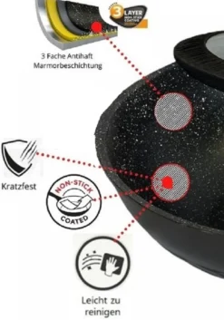 Wokpfanne mit Deckel Ø 28 cm – Marmor-Antihaft, Induktion
