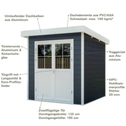 WPC-Gartenhaus S mit Flachdach anthrazit/weiß