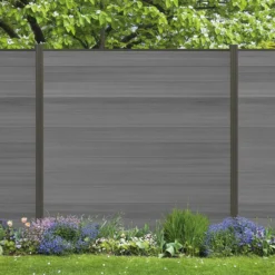 WPC Sichtschutzzaun Roma Line 5 x Zaunfeld grau und 6 x Alu-Pfosten anthrazit zum Aufschrauben