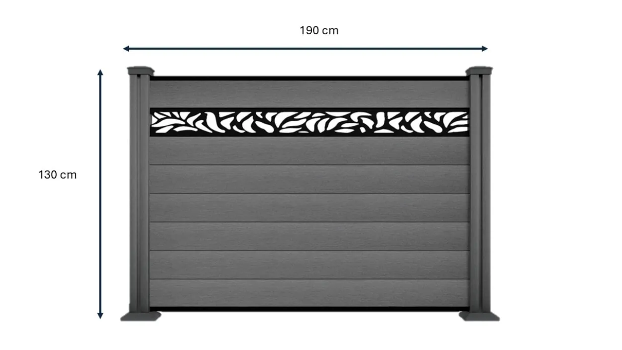 WPC-Sichtschutzzaun Valla - mit Design 1x Element + 2x Pfosten - Grau