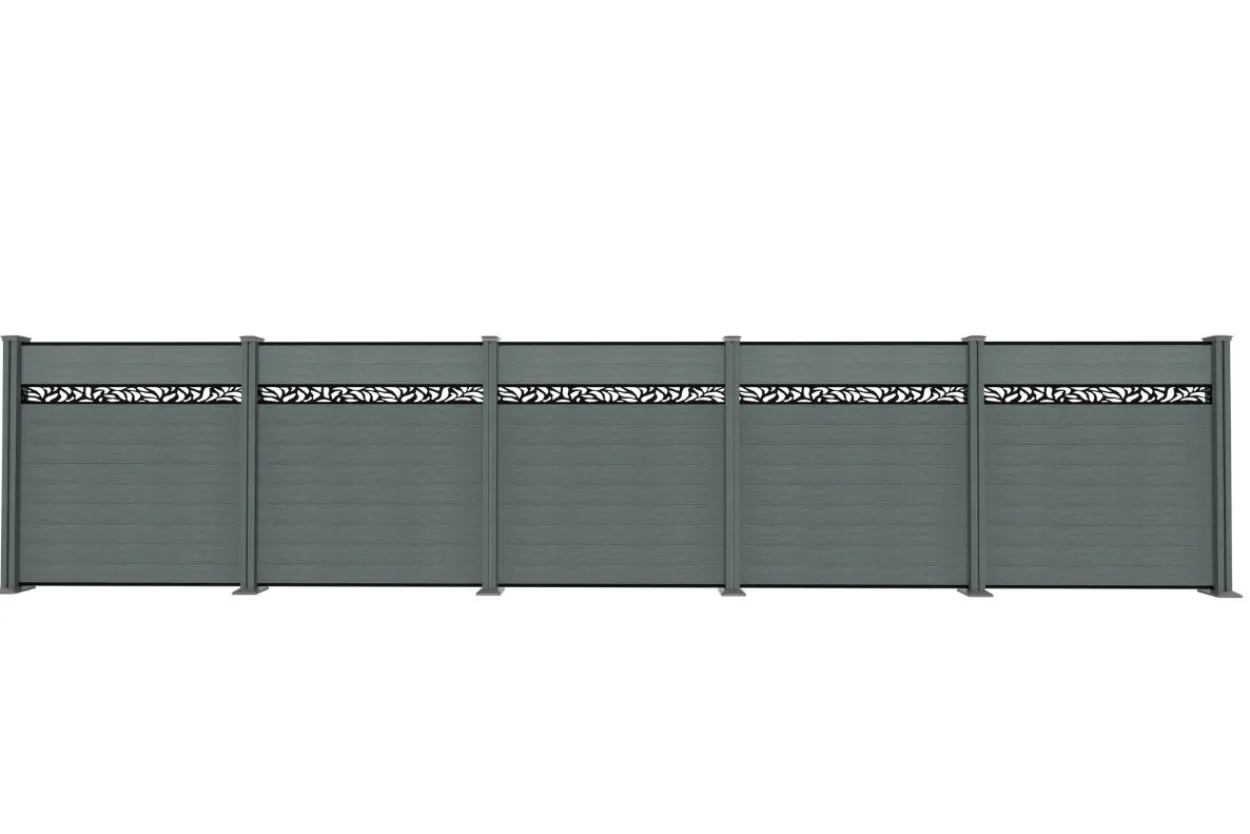 WPC-Sichtschutzzaun Valla - mit Design 5x Element + 6x Pfosten - Grau