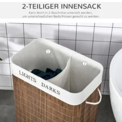 Wäschebox Wäschekorb abnehmbar mit 3 Griffe Polyester Metall Braun+Weiß