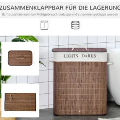 Wäschebox Wäschekorb abnehmbar mit 3 Griffe Polyester Metall Braun+Weiß