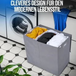 Wäschekorb mit 3 Fächern – 156 L Wäschesammler mit Deckel