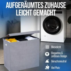 Wäschekorb mit 3 Fächern – 156 L Wäschesammler mit Deckel