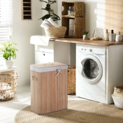 Wäschekorb, Wäschebox, Wäschesammler mit Deckel, faltbar, 72L, Natur