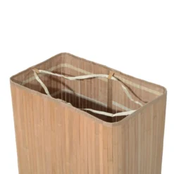 Wäschekorb Wäschesammler mit Deckel Segeltuchsack Segeltuch + Bambus Natur 100L 52 x 32 x 63 cm