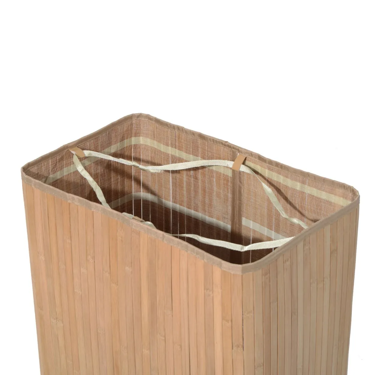Wäschekorb Wäschesammler mit Deckel Segeltuchsack Segeltuch + Bambus Natur 100L 52 x 32 x 63 cm