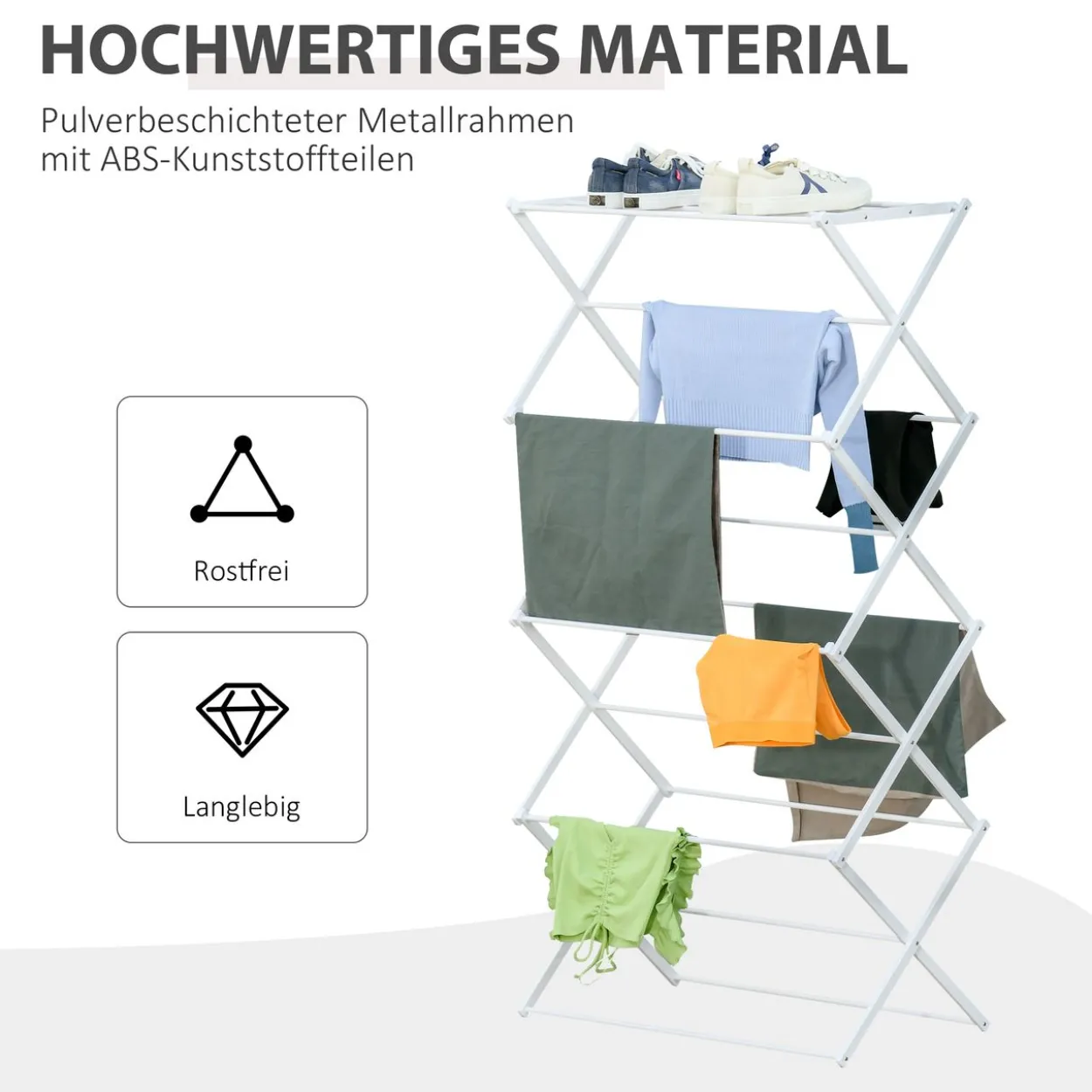 Wäscheständer faltbar 8-stufiger Trockenständer Metall Kunststoff Weiß 74 x 35 x 144 cm