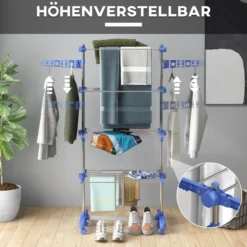 Wäscheständer Turmwäschetrockner 4 Ebenen klappbar höhenverstellbar Blau