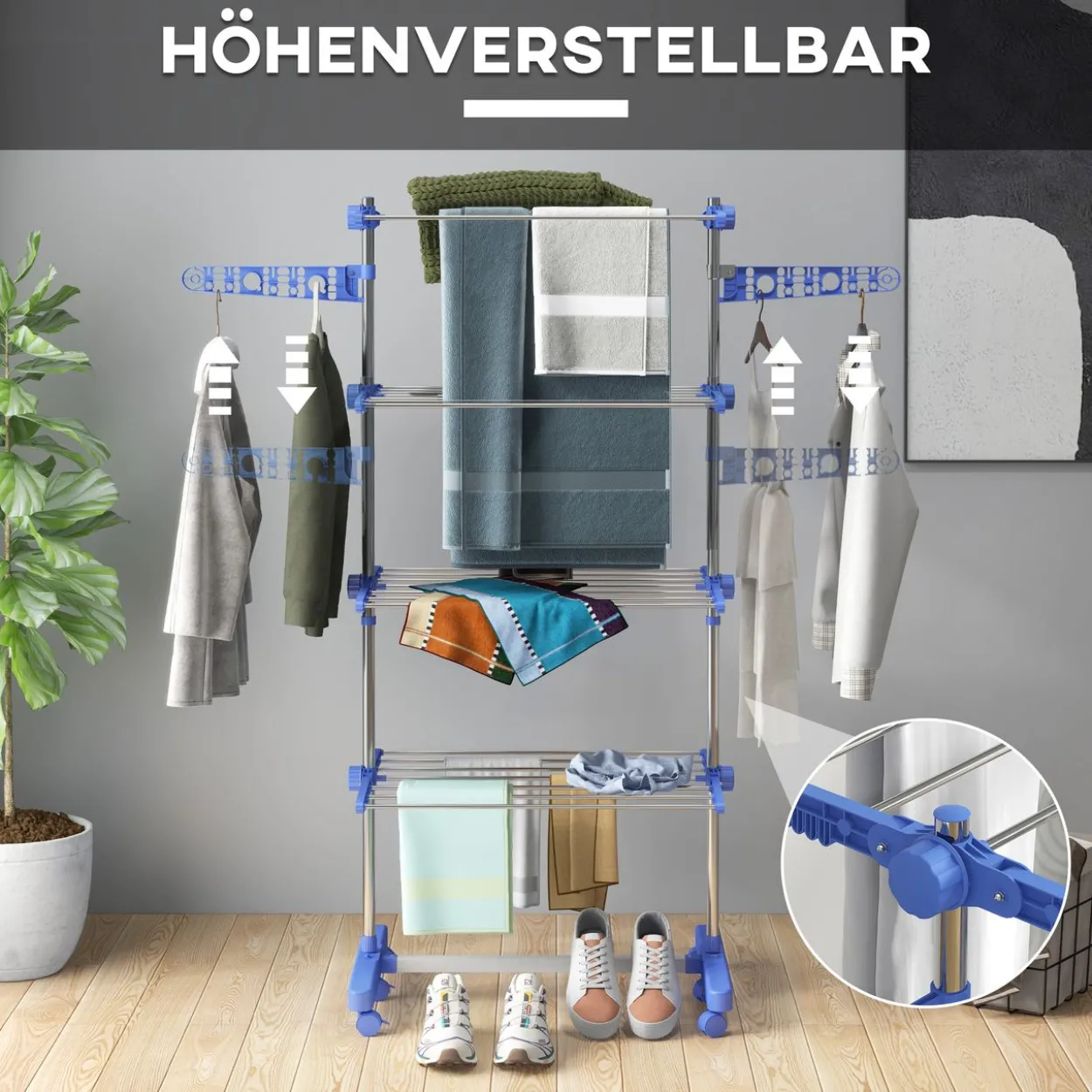 Wäscheständer Turmwäschetrockner 4 Ebenen klappbar höhenverstellbar Blau