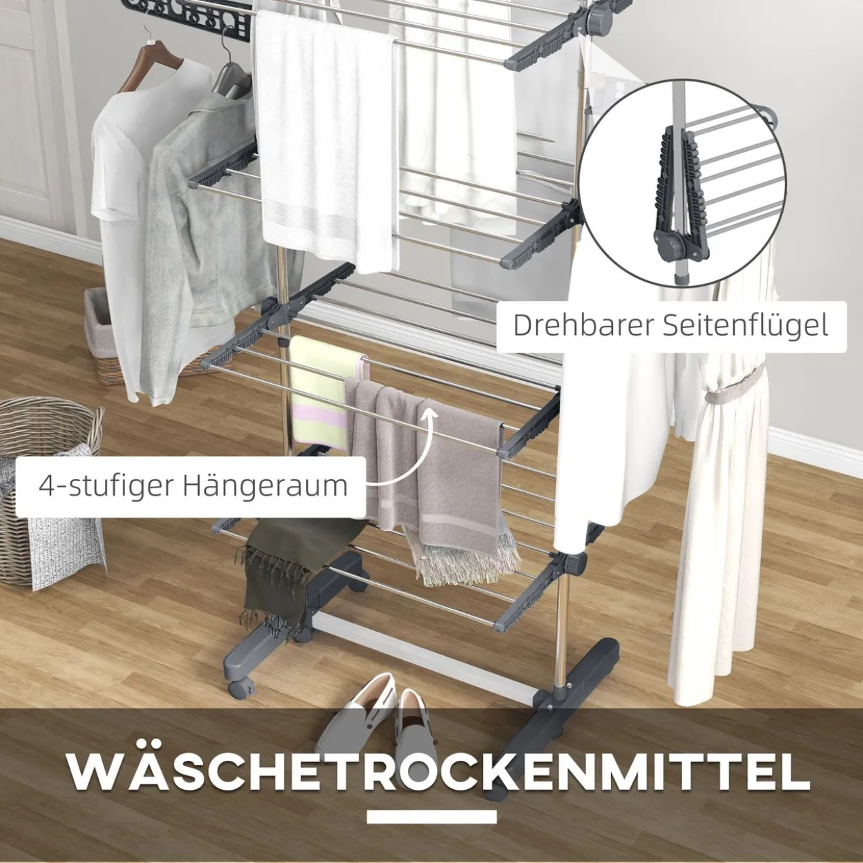 Wäscheständer Turmwäschetrockner 4 Ebenen klappbar höhenverstellbar Grau