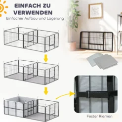 Wurfkiste für Welpen, Wurfbox Welpenlaufstall mit 7 Paneele, 2 Bereichen Schwarz